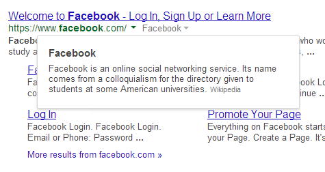 facebook in google search results