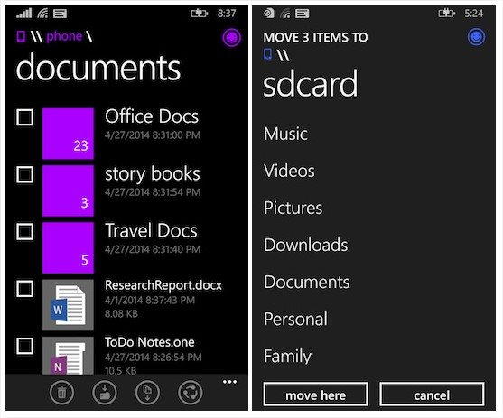 Windows Phone 8.1 gestor arquivos