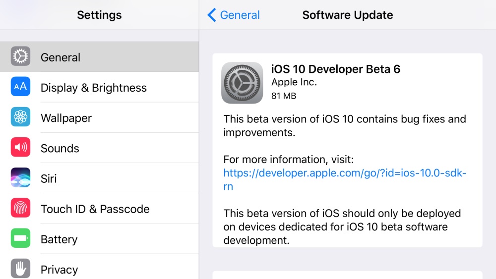 iOS 10 beta 6