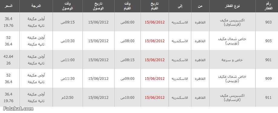 مواعيد القطارات من الإسكندريةالى القاهرة والعكس مكيف  13397176994874