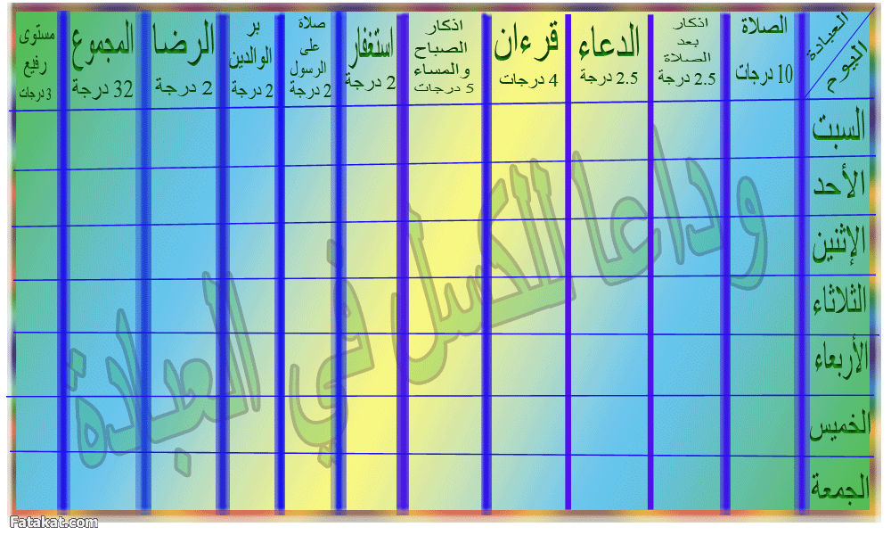 جدول العبادات 13767207325525