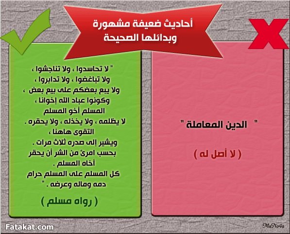 بعض الأحاديث الضعيفة المشهورة بين الناس وبدائلها الصحيحة ۞  13934045738995