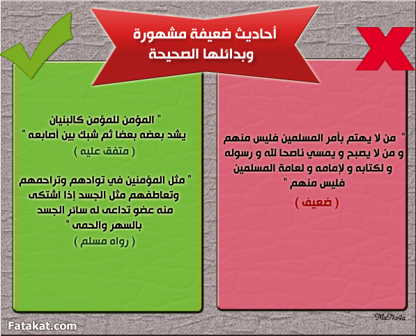 بعض الأحاديث الضعيفة المشهورة بين الناس وبدائلها الصحيحة ۞  13934059763186