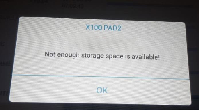 Solution for Xtool X100 PAD2 “Not enough storage space is availalbe !!” Problem Xtool-X100-PAD2-Not-enough-storage-space-is-availalbe-1