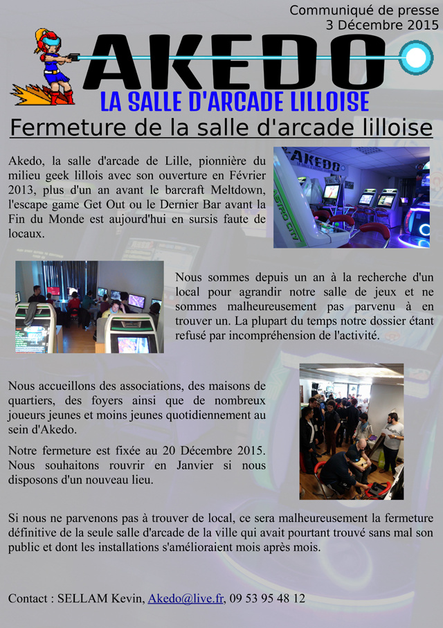 La nouvelle salle d'arcade Akedo (Lille, France) Fermeture-akedo
