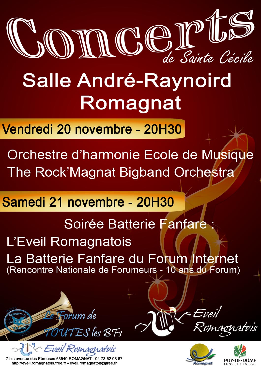 [CONCERT] 21 NOVEMBRE - ROMAGNAT - Eveil Romagnatois et BF du Forum Affiche10ans