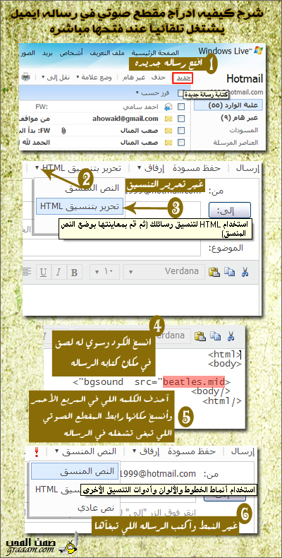 طريقه تشغيل مقطع صوتي في رساله الإيميل تلقائيا 102294_01244344595