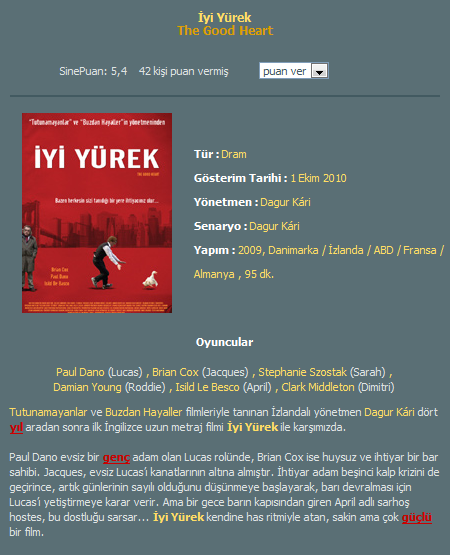 İyi Yürek - The Good Heart | 2009 | DVDRip | XviD | OpeD | Türkçe Dublaj Iyiyurek