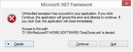 [ANSWERED] Unhandled exception - access to the path WinReducer81\HOME\SOFTWARE\TimeZones.xml is denied S2mw8fir