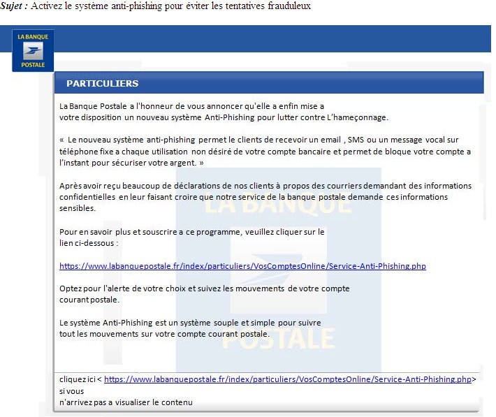 Phishing : Liste des liens des sites Frauduleux Banquepostale