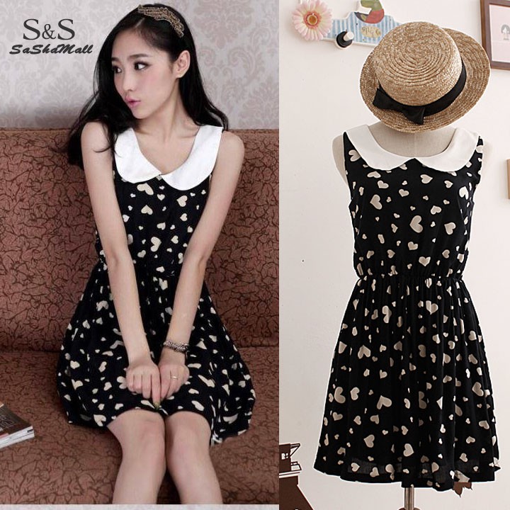 It is not the song of the rain[L] Women-summer-dress-lady-Cute-Sleeveles-Doll-Collar-Dress-Slim-One-piece-Floral-Vest-Dress-12