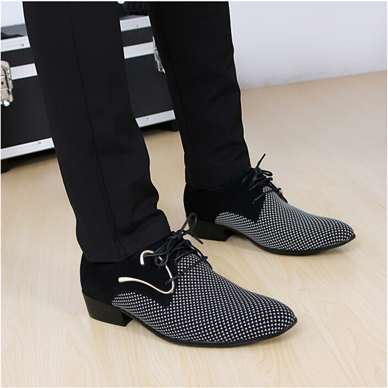 Muška obuća New-fashion-lace-up-Color-matching-Men-suit-Dress-Shoes-Office-Men-s-pointed-Leather-shoes