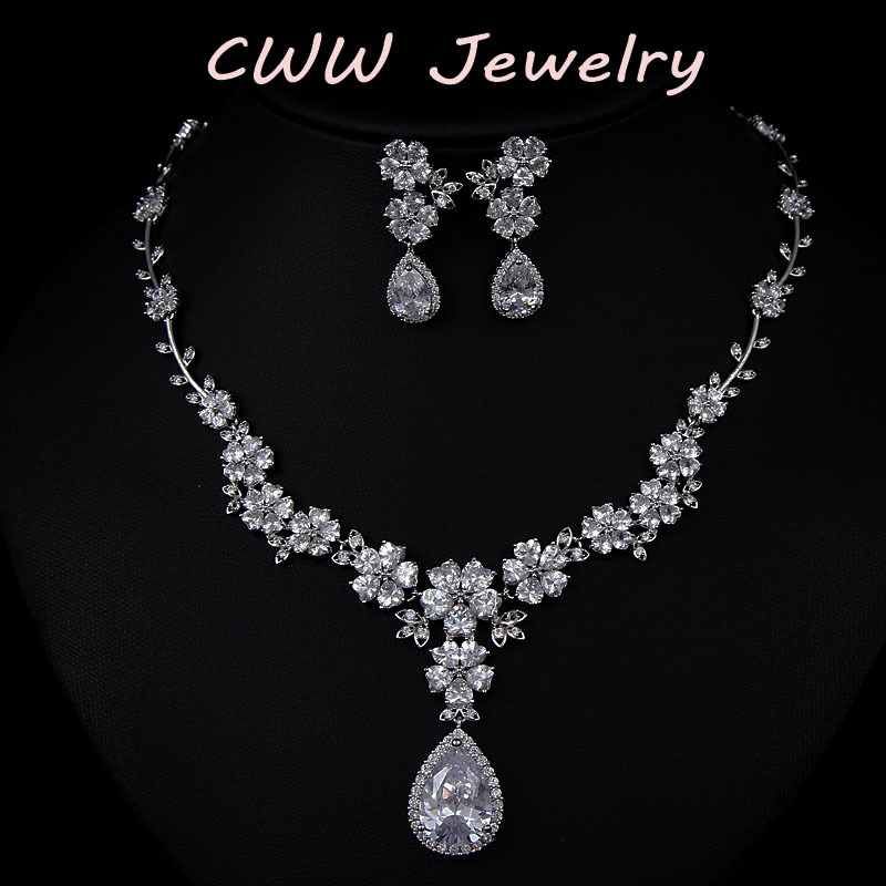 اطقم المعلم كرسكنديور  زمرد 2015-New-Fashion-AAA-CZ-Diamond-Bridal-Flower-Necklace-and-Earrings-Cubic-Zirconia-Wedding-Jewelry-Sets