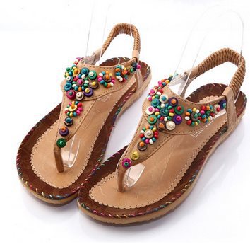 صنادل صيفية رائعة Women-Summer-Shoes-Bohemia-Beaded-font-b-Sandals-b-font-T-tied-Flat-Heel-Flip-Flops