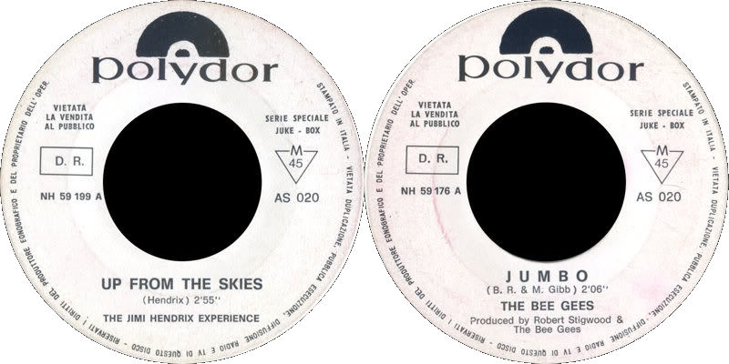 Discographie : 45 Tours : SP,  EP,  Maxi 45 tours 1968%20Polydor%20AS020-JHUpFromTheSkies-BeeGeesJumbo