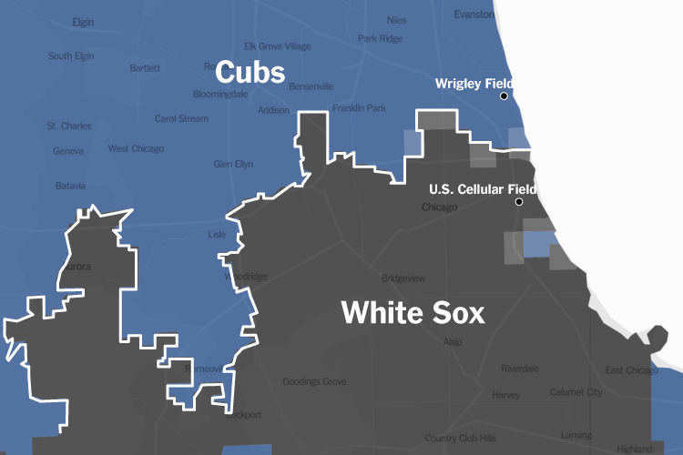 NYT Maps Baseball Fandom by Zip Code Cubs-whitesox