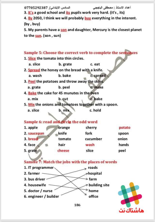  نماذج ورقة اسئلة الوزارية للسادس الابتدائي اللغة الانكليزية 2019 المنهج الجديد  4-3