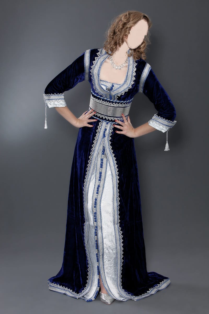 القفطان المغربي سفير الاناقة الى واشنطن Hasnae.com-Caftan-Marocain-Bleu-degrad%C3%A9-Argent%C3%A9-2