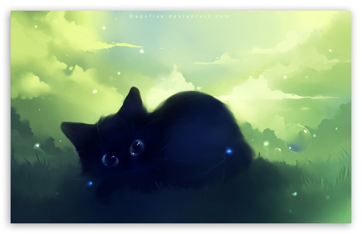 Ouah ! On envoit des messages et on peut prendre des photos ! C'EST GÉNIAL UN TÉLÉPHONE EN FAIT ! ♥ Dreamy_black_kitty_painting-t2