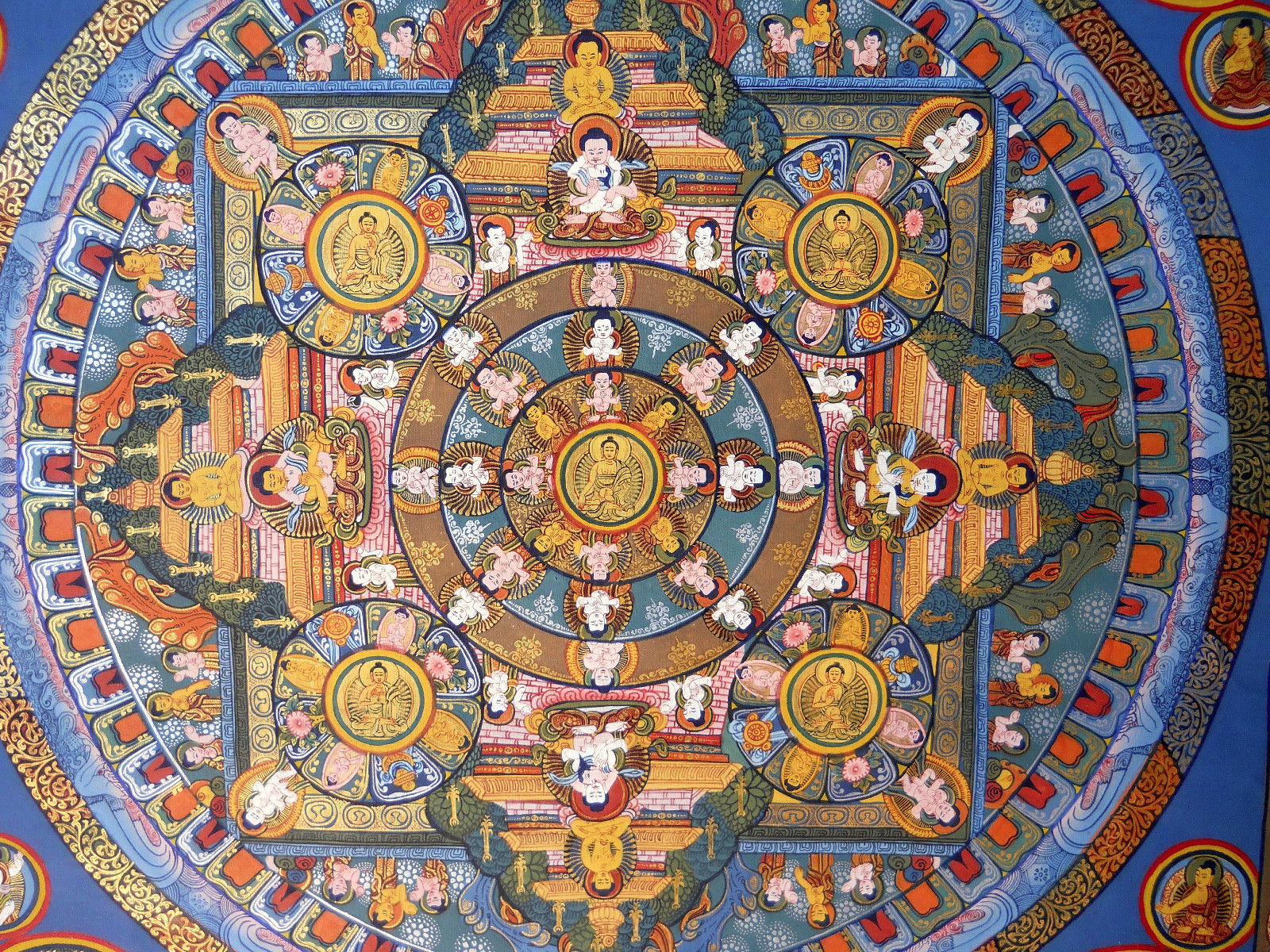 Light and Shadows Prove the Flat Earth SUBLIME-BLUE-108-BUDDHA-MANDALA-TIBETAN-BUDDHIST-TANKA-THANGKA-PAINTING-3