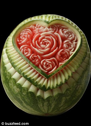 منحوتات مدهشة منحوتة من البطيخ  - Amazing sculptures carved from the Melon Article-1302281-0AC04B27000005DC-534_306x423