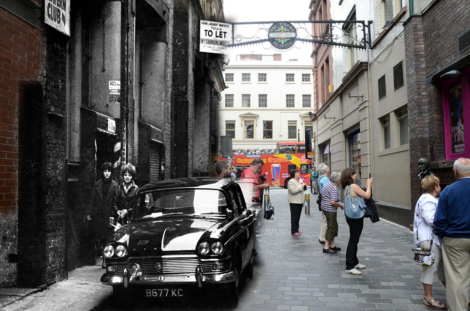 VIDEO - Yesterday and today: Amazing digital trickery puts the Beatles - and their fans - into the heart of modern Liverpool Article-2403823-1B7F61B3000005DC-496_964x638