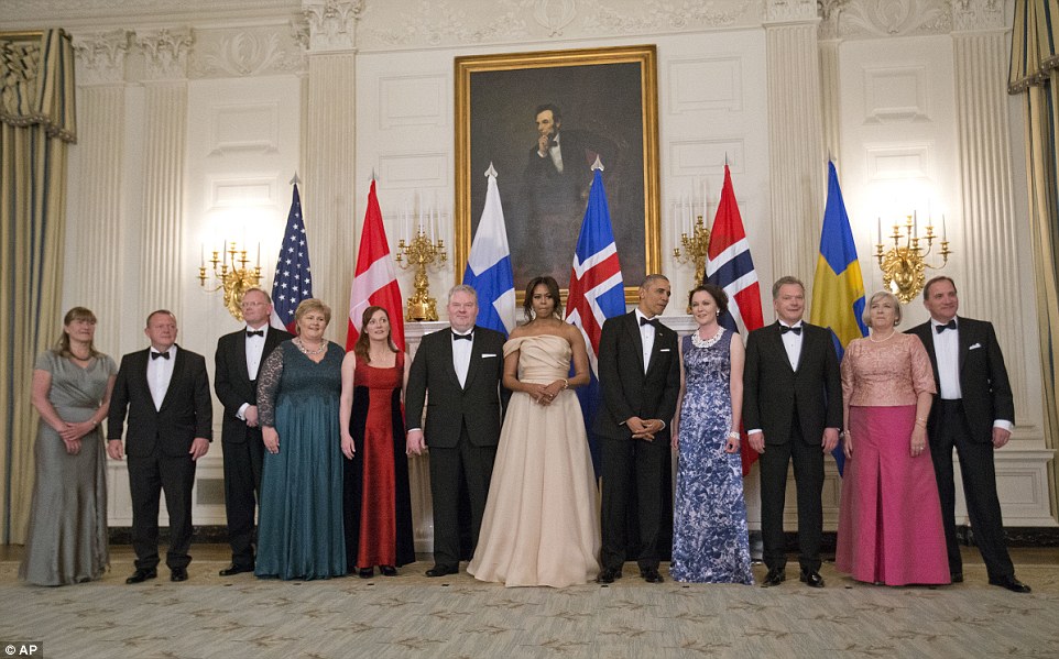 Breaking the ice! The Obamas host Nordic leaders at star-studded state dinner 34257D9600000578-0-image-a-8_1463184887974