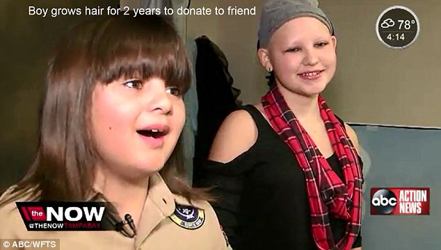  Heart of gold! Selfless 10-year-old boy grows his hair for two years just so he can make a wig for his female friend who suffers from alopecia 3BB8646700000578-4077036-image-a-2_1483135778391