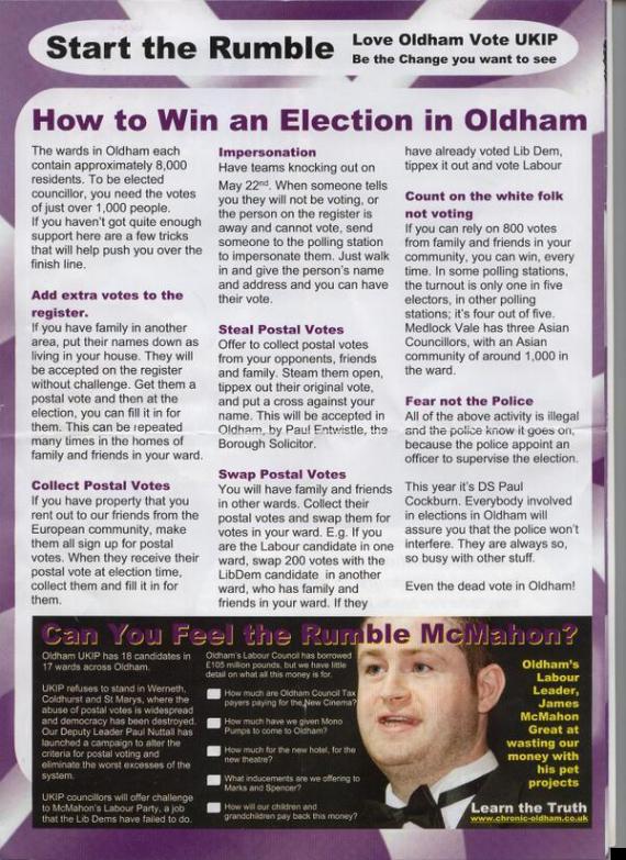 Ukip Leaflet That Alleges Asian Candidates Have Rigged Elections Reported To Police O-OLDHAM-570