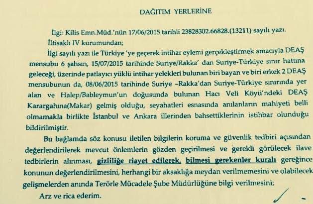 MİT, IŞİD mensubu 8 intihar eylemcisinin Suriye’nin Rakka şehrinden Türkiye’ye sızacağını tespit etti. Uyarı üzerine emniyet ve jandarma alarma da geçti. Emir-orta