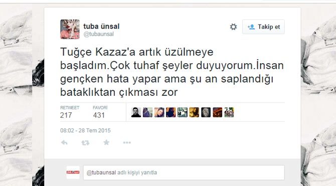 Tuğçe Kazaz’a bir eleştiri de Tuba Ünsal’dan geldi. Tubaa1