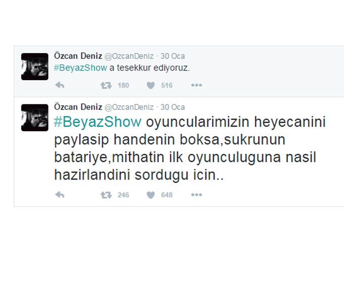 Özcan Deniz, Her Şey Aşktan filminin oyuncularını ağırlayan, Beyazıt Öztürk'e sert tweetler attı. Ozcandenizic