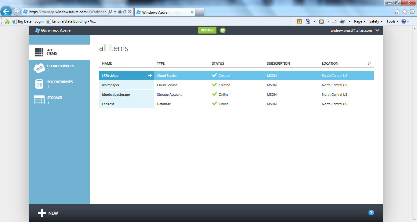    Windows Azure Newazureportal