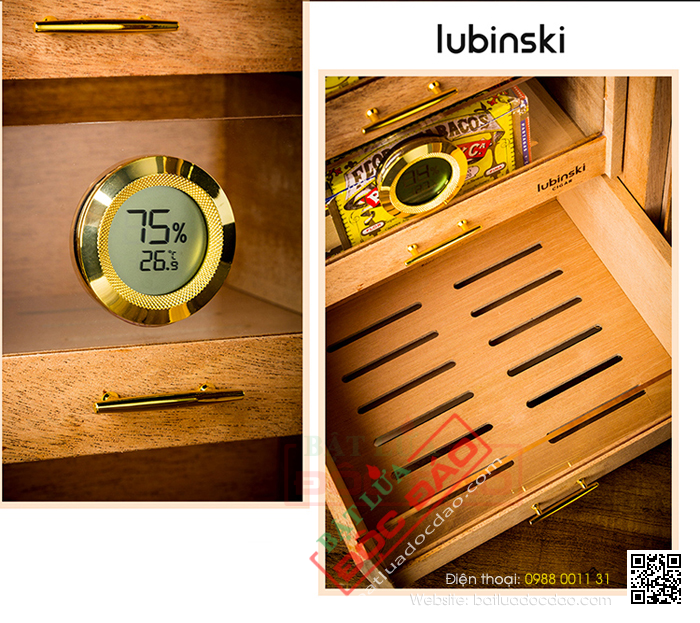 Tủ giữ ẩm xì gà 3 tầng Lubinski RA18 sang chảnh 1650334173-khay-go-tuyet-tung-cao-cap