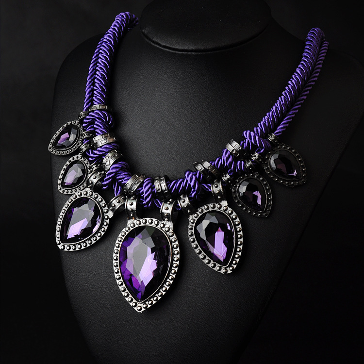 مجوهرات فخمة للمناسبات 2014-Newest-Gem-Pendant-Necklace-Fashion-Purple-Crystal-Statement-Necklace-Rope-Chain-Jewelry-For-Women-font