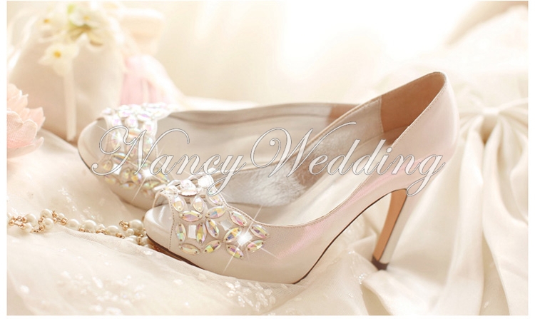 تًَِشًٍْگْيلًٍَهْہ ŜỡǾ ИịçЄ]~●• 2015-Crystal-Peep-Toe-High-Heels-Rhinestone-Bridal-Shoes-Luxurious-Silver-4-Inches-Wedding-Ceremony-Prom