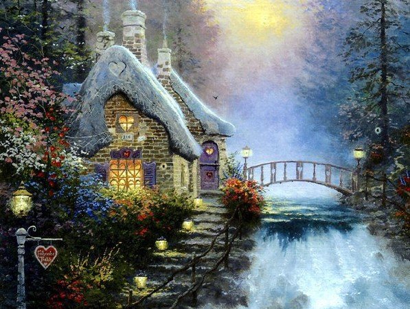 LINDOS PAISAJES - Página 10 AA022-Thomas-Kinkade-Landscape-Oil-Painting-Beautiful-scenery-on-canvas-100-Free-shipping