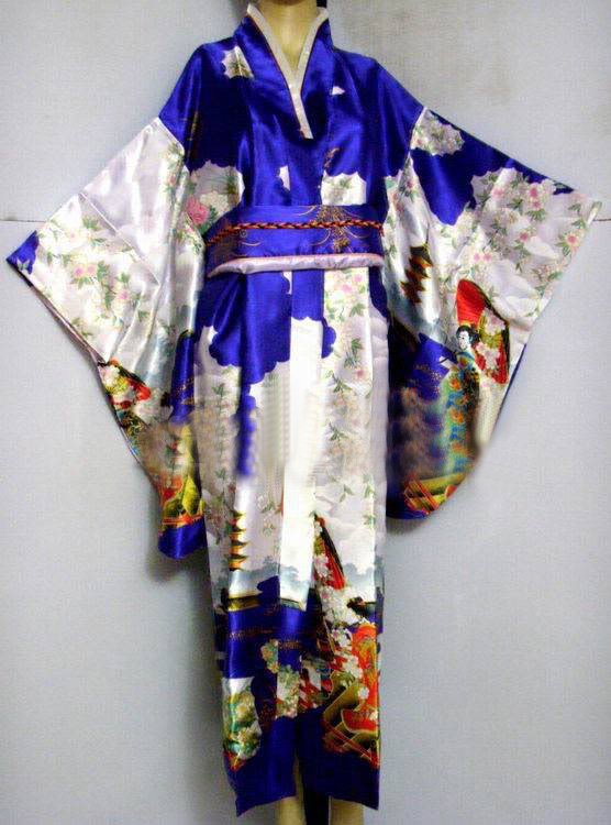 صور للكيمونو الياباني  Free-Shipping-Japanese-Women-s-Blue-Silk-Rayon-Kimono-Flowers-Wholesale-and-retail