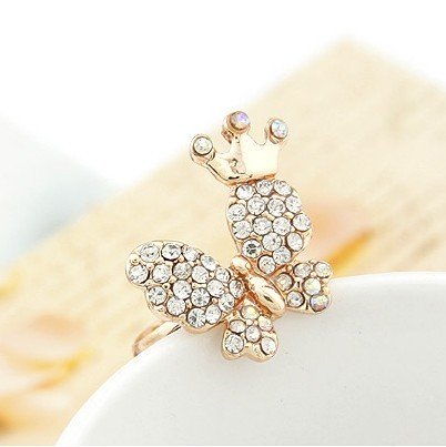 rings&pop--OPEN R002-Korean-Fashion-sweet-crown-butterfly-opening-ring-jewelry-wholesale-AAA-Free-shipping-Crystal-shop