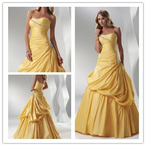 The Masquerade (tags: EVERYONE! :D) Ball-Gown-Floor-Length-Sleeveless-Sweetheart-Yellow-Satin-Quinceanera-Dresses