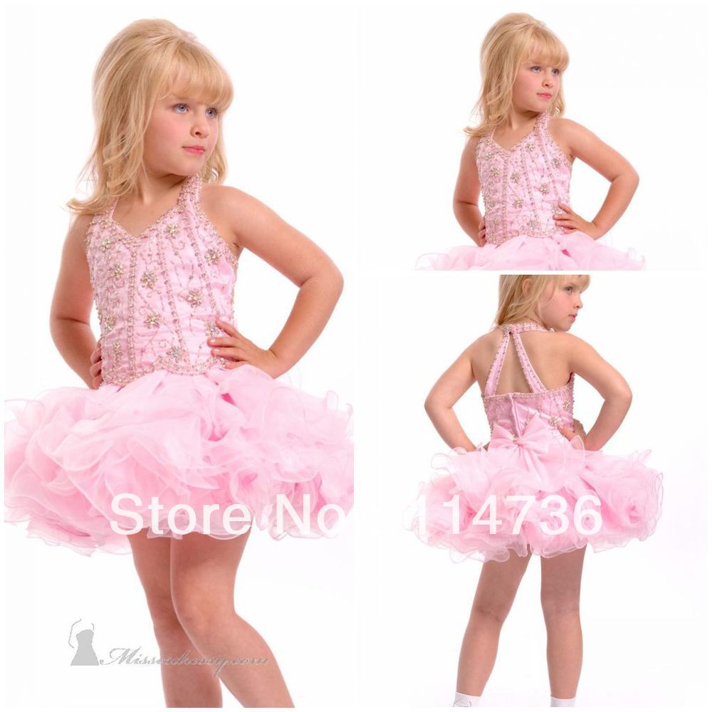 El maripurismo - Página 3 Lovely-Free-shipping-halter-V-neck-bubble-Organza-Mini-Beading-Open-back-Short-flower-girl-dresses