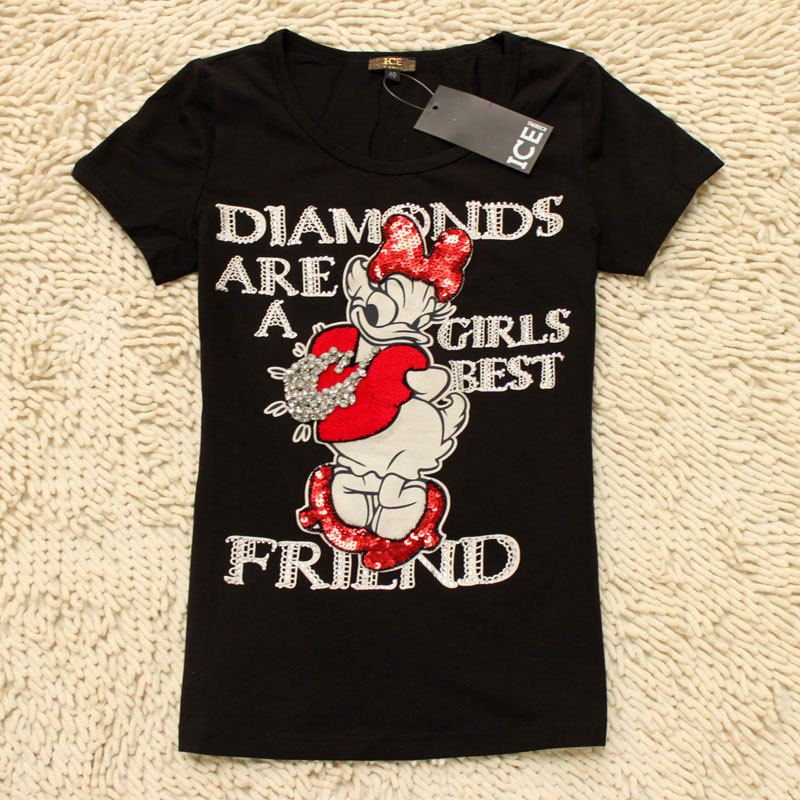  تيشرتات ماره خيال ورايقة Summer-love-mos-handmade-lace-diamond-three-dimensional-short-sleeve-T-shirt-female