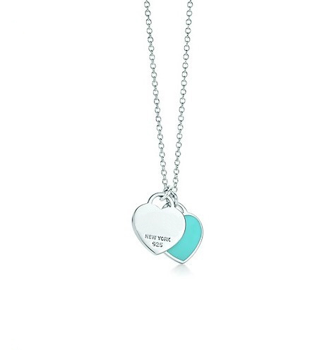 قلادات "LoVe" The-Most-Celebrated-Designer-Double-Heart-Tag-Pendant-Necklace-925-Sterling-Silver-and-Emerald-Enamel-Finish