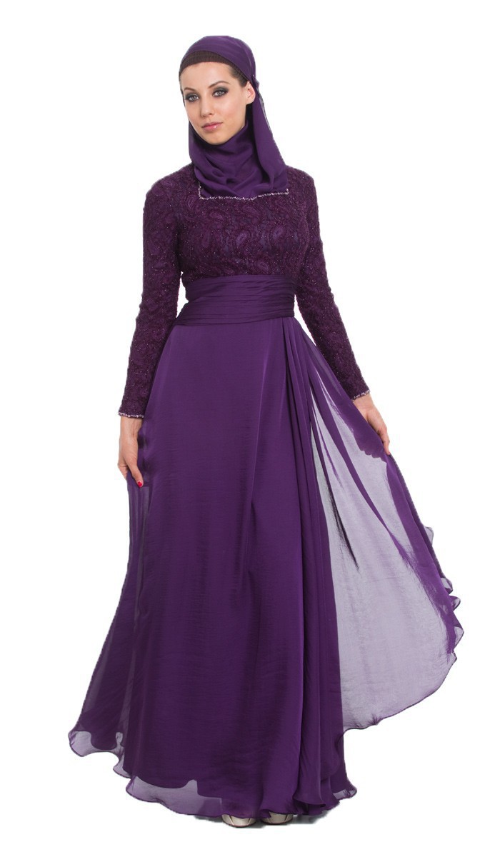 ازياء محجبات رائعة 2015 New-Designer-Elegant-Purple-Lace-Long-Sleeve-Muslim-Arabic-Hijab-Kaftan-Dress-2014-Prom-Evening-Gown