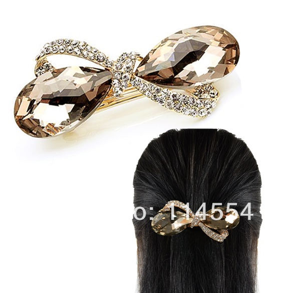  آكسِسْوَارات شَعْر تُحفَة Ladies-Elegant-Stylish-Oval-Bowknot-Headwear-Rhinestone-Barrettes-Hair-Clip-Clamp-Hairpin-10392