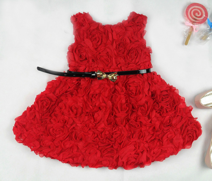 فساتين للأطفال2015 Fashion-Kids-Rose-Flower-Christmas-New-Year-Girl-Dress-Baby-Girls-Dresses-Red-Children-Clothing-Autumn