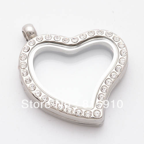 قلادات "LoVe" 30mm-heart-magnetic-glass-floating-charm-locket-with-CZ-stones-FL1004