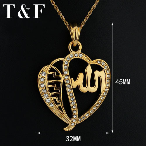 قلادات "LoVe" 18KGP-Gold-Plated-Allah-Pendant-Charms-Jewelry-TP1283-Gift-Free-shipping-Heart-Necklaces-Pendants-For-Women