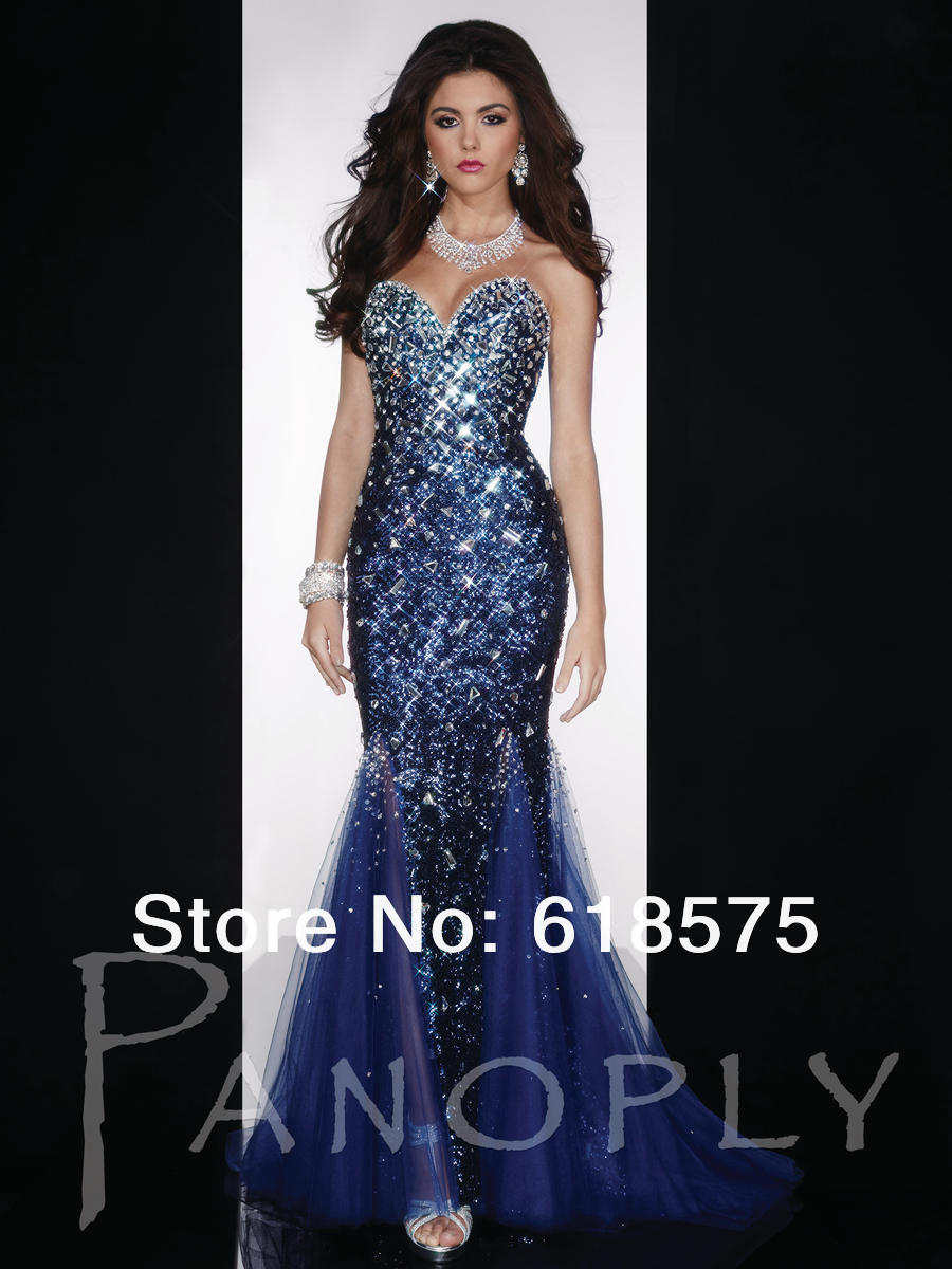 Christmas and New Year Party outfits - Page 2 2014-Prom-Dresses-Panoply-Crystal-Rhinestones-Tulle-Sequins-Mermaid-Navy-Blue-Evening-Gowns-Custom-Made