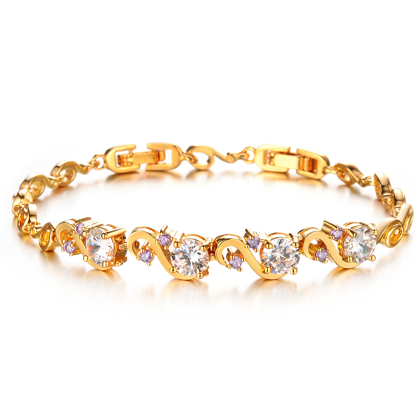 	مجموعة من الأساور دهب Luxury-18K-Yellow-Gold-Plated-Women-Bracelet-2014-Hot-Cubic-Zirconia-Diamond-Crystal-Bracelets-Bangles-Women